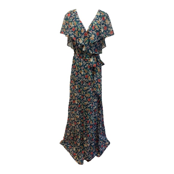Y2K RALPH LAUREN BLACK LABEL CRINKLE CHIFFON FLORAL TIERED MAXI DRESS SZ 16 - Picture 4 of 8